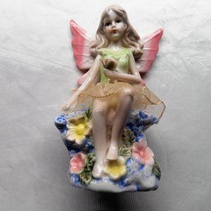 Vintage Porcelain Flower Fairy with Tulle Skirt Pink Butterfly Wings Fae Mythica
